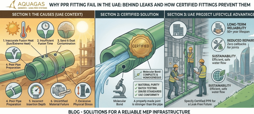 PPR fitting joint inspection showing common causes of leaks in UAE plumbing systems, highlighting the importance of certified fittings and proper installation practices.