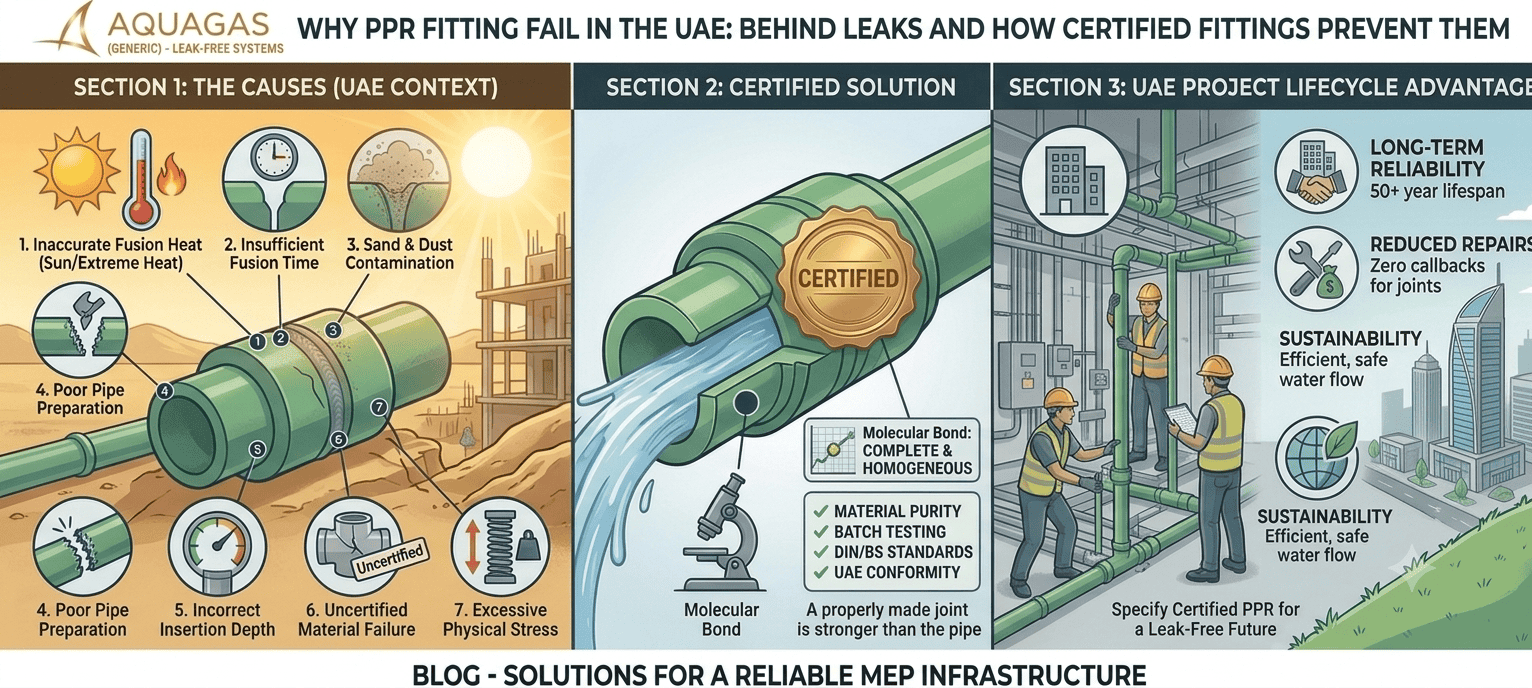 PPR fitting joint inspection showing common causes of leaks in UAE plumbing systems, highlighting the importance of certified fittings and proper installation practices.